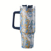 40oz Floral Pattern Tumbler With Lid And Straw, Stainless Steel Thermal Water Bottle With Handle, The Perfect Gift for Any Occasion