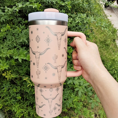 40oz Cow Head Pattern Stainless Steel Tumbler with Lid and Straw - Portable Thermal Water Bottle for Car, Home, Office, and Travel - Perfect Summer Drinkware and Birthday Gift