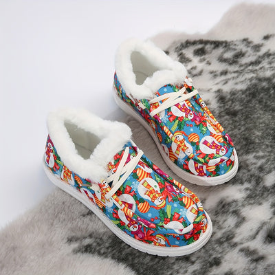 Cozy and Whimsical: Women's Cartoon Snowman Print Shoes for a Festive Winter