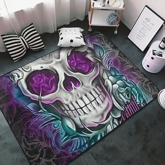 Gothic Horror Skull Area Rug: Spook up your Space with this 3D Skull Pattern Rug for Halloween Room Decor