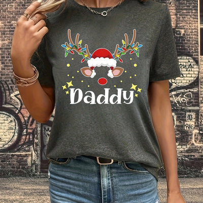 Festive Joy: Christmas Graphic Print Crew Neck T-Shirt for Women