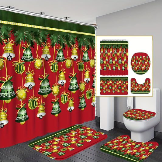 This Christmas bell-themed shower curtain set is the perfect way to spruce up your bathroom this holiday season. The festive design features intricate details and vibrant colors that will bring a bright and cheery touch to any home. Perfect for the winter season!