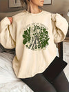 Stylish and Spooky: Women's Plus Size Halloween Casual Sweatshirt with Skull Plants Slogan Print