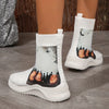 Pumpkin Devil Print Sock Boots: Spook-tacular Halloween-themed Slip-Ons for Women!