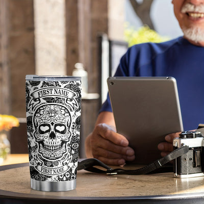 Skull Design Tumbler with Lid: A Gothic 20 oz Coffee Mug for Halloween and Beyond - Perfect Skull Decor Gift!