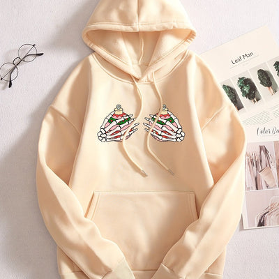 Festive and Funny Christmas Graphic Print Hoodie: Cute Drawstring Kangaroo Pocket Sweatshirt for Women's Clothing