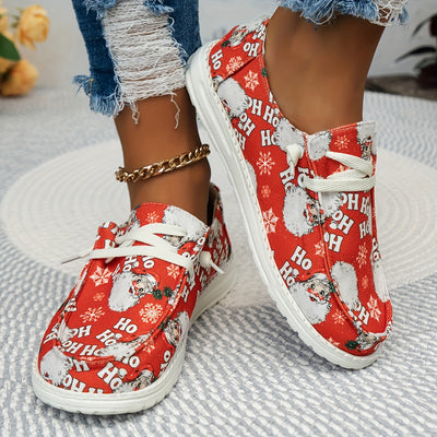 Stylish Women's Christmas Canvas Shoes: Festive and Comfy Lace-Up Sneakers for Outdoor Activities