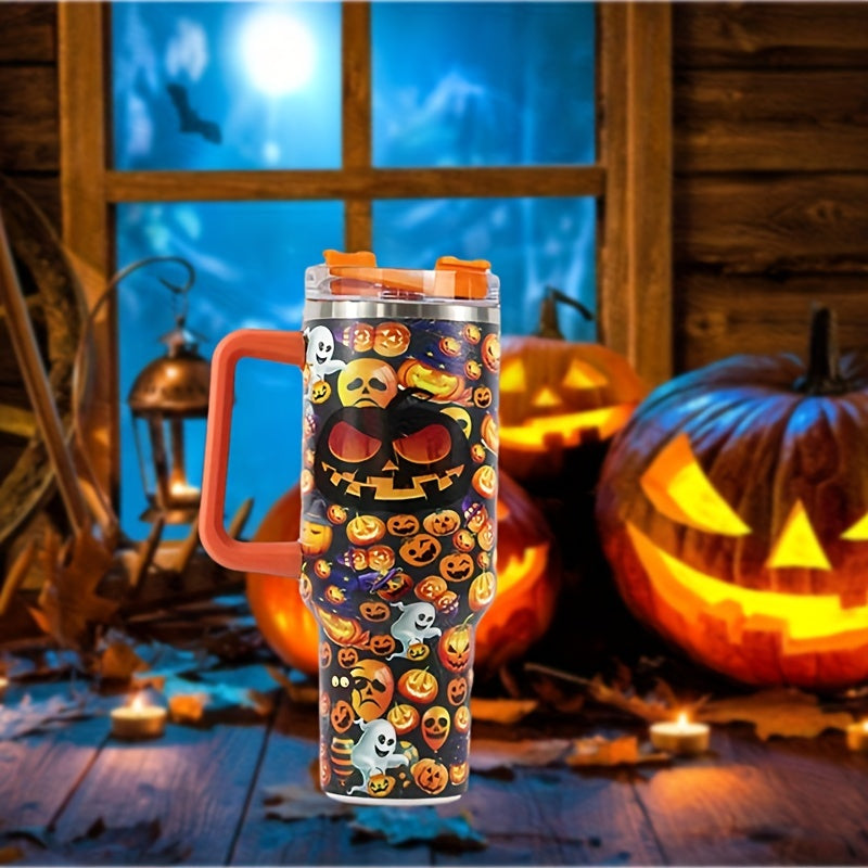 40oz Halloween Skull Series Tumbler With Lid And Straw, Portable Drink