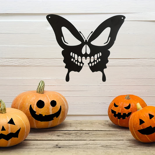 Halloween Metal Art Skull Butterfly Wall Decoration: Unique Craft Ornament for Living Room, Nursery, Office, and More!