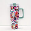 40oz Colorful Cartoon Pattern Stainless Steel Tumbler with Lid, Straw, and Handle - Perfect for Summer Drinks on the Go