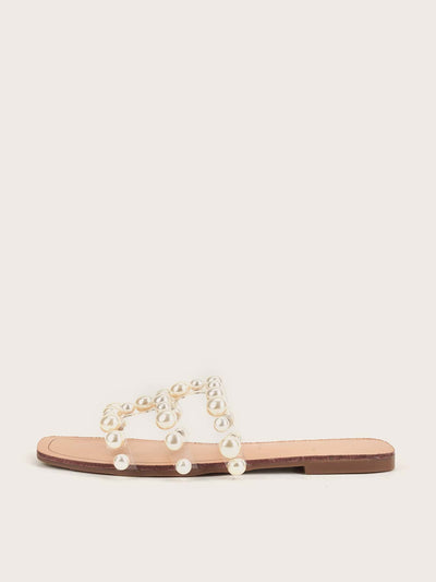 Pearl Perfection: Women's Faux Pearl Slide Sandals for Summer Style