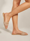 Fashionable Apricot Slide Sandals with Faux Pearl and Rhinestone Detail