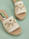 Rhinestone Shell Decor Espadrille Sandals: The Ultimate Vacation Beige Outdoor Straw Flats