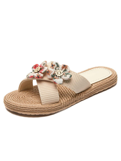 Chic Colorblock Flower Decor Cross Strap Slides: Step Into Style