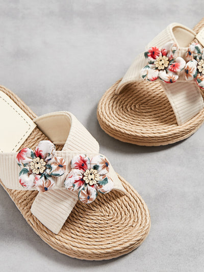 Chic Colorblock Flower Decor Cross Strap Slides: Step Into Style