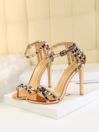 Funky Spiked Ankle Strap Stiletto Sandals: Strut in Style with Edgy Glam