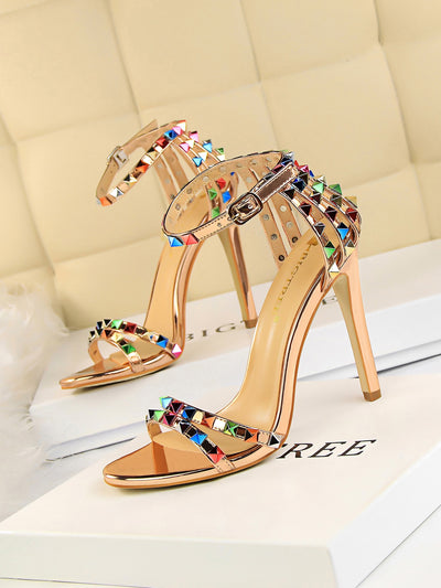 Funky Spiked Ankle Strap Stiletto Sandals: Strut in Style with Edgy Glam