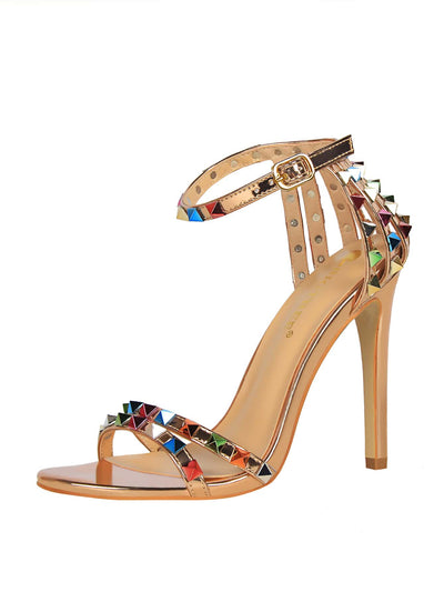 Funky Spiked Ankle Strap Stiletto Sandals: Strut in Style with Edgy Glam