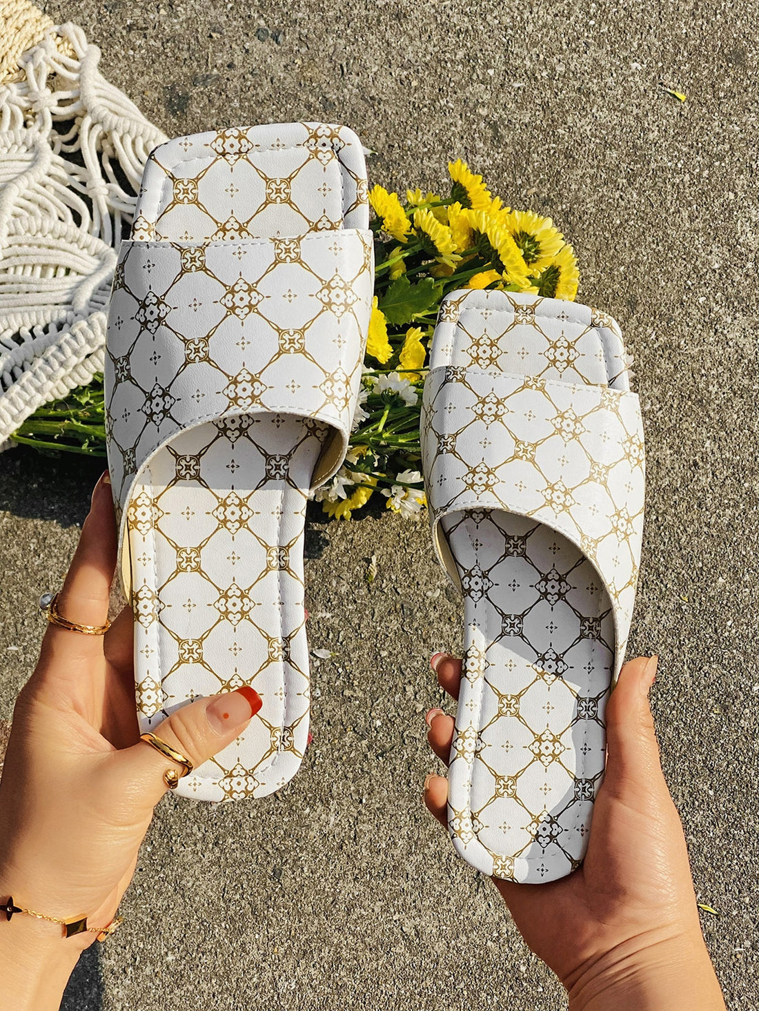 Introducing our Color Block Geometric Print Slide <a href="https://canaryhouze.com/collections/women-canvas-shoes" target="_blank" rel="noopener">Sandals</a> - the perfect combination of style and comfort for your everyday summer look. With a trendy geometric print and a sleek color block design, these sandals will keep you fashionable all summer long. Step out in confidence and style with these must-have sandals.
