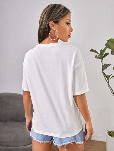 Stay Comfy and Chic in Loose Fit Women's Letter Printed Drop Shoulder T-Shirt