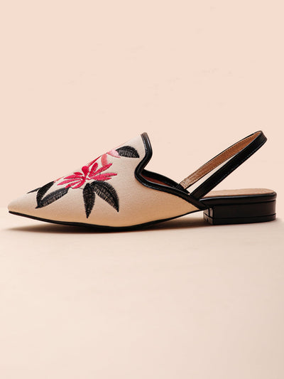 Chic & Floral: Women's Embroidered Point Toe Slingback Flats