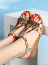 Step into effortless glam with Sparkling Step's Metallic Rhinestone Wedge Sandals. These sandals feature stunning rhinestone embellishments that catch the light with every step, adding a touch of glamour to any outfit. The wedge heel provides comfort and height, making these sandals perfect for any occasion.