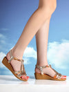 Sparkling Step: Metallic Rhinestone Wedge Sandals for Effortless Glam