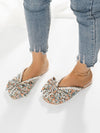 Chic Bow and Faux Pearl Mule Flats: Stylish Multi-Colored Printed Women's Shoes