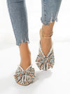 Chic Bow and Faux Pearl Mule Flats: Stylish Multi-Colored Printed Women's Shoes