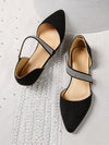 Sparkling Rhinestone Strappy Flats: Black Suedette with Fashionable Contrast Color