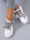 Chic and Stylish: Women's Leopard Lace-Up Front Skate Shoes - White Sneakers
