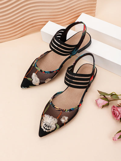 Add a touch of elegance to your wardrobe with our Chic and Sophisticated: Floral Embroidered Ankle Strap Flats. The chic and sophisticated design, featuring delicate floral embroidery, will elevate any outfit. Stay comfortable with the ankle strap and enjoy the classic style these flats offer.