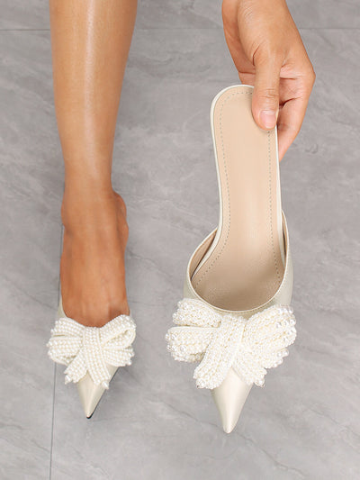 Chic and Feminine Bow-Decor Point Toe Mule Pumps