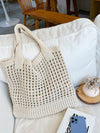 Chic and Stylish: Solid Color Hollow Out Knitted Shoulder Tote Bag for Women