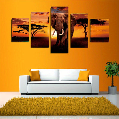 Serene African Savanna: 5pcs Unframed HD Printed Canvas Painting for Home Décor