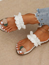 Pineapple Dreams: White Pearl Flat Sandals with Ruffle Trim for Women