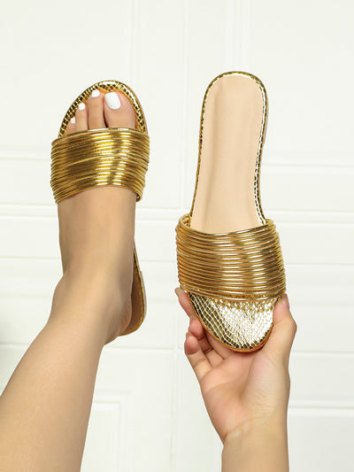 Multicolor Metallic Band Flat Sandals: Comfortable and Slip-Resistant Independence Day Shoes