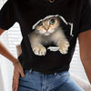 Cute Cat Design Print T-shirt, Casual Crew Neck Short Sleeve T-shirt For Spring & Summer, Women's Clothing