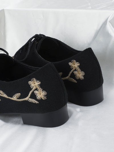 Vintage Charm Floral Embroidery Lace-Up Oxfords