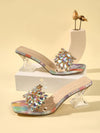 Glamorous Rhinestone Clear Sculptural Heeled Sandals: The Perfect PVC Mule Sandals for Women