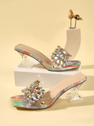 Glamorous Rhinestone Clear Sculptural Heeled Sandals: The Perfect PVC Mule Sandals for Women