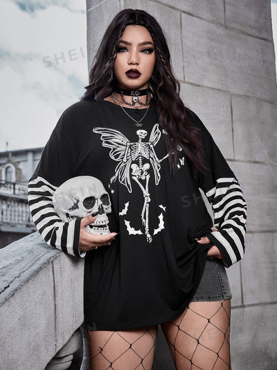 Introduce an edgy and unique vibe to your wardrobe with our Punk Chic: Skeleton Butterfly Print Drop Shoulder Tee. Featuring a bold and intricate print, this tee is perfect for those looking to make a statement. The drop shoulder design adds a touch of effortless coolness to this must-have piece. Now available for all fashion-forward individuals.