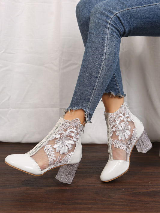 Statement Lace Mesh High Heel Boots: Elevate Your Style