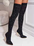 Elevate your style with Sparkling Nights: Women's Pointed Toe Rhinestone High Heeled Ankle <a href=