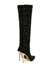 Sparkling Nights: Women's Pointed Toe Rhinestone High Heeled Ankle Boots