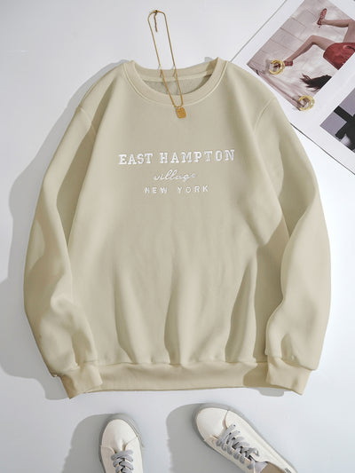 Cozy and Stylish: Letter Embroidery Thermal Lined Pullover