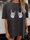 Hand Bone Print Crew Neck T-shirt, Casual Loose Short Sleeve Fashion Summer T-Shirts Tops, Women's Clothing