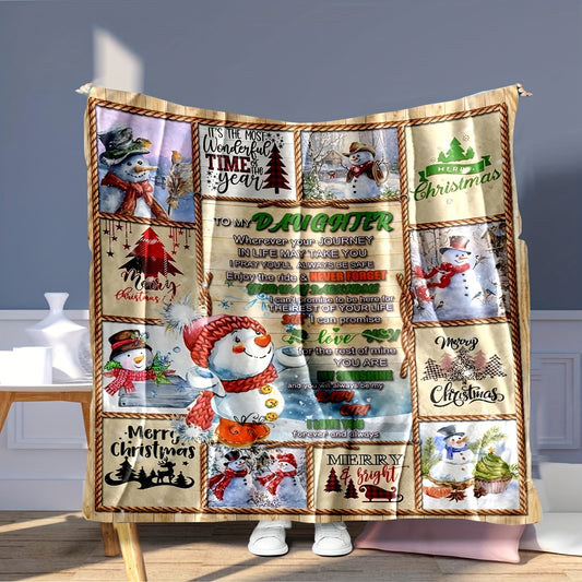 This cozy blanket is perfect for chilly winter days. With its cute snowman pattern and plush look, this blanket is sure to bring warmth and comfort to any holiday season. Crafted with high-quality fabric, it is designed to be durable and provide warmth all year round.