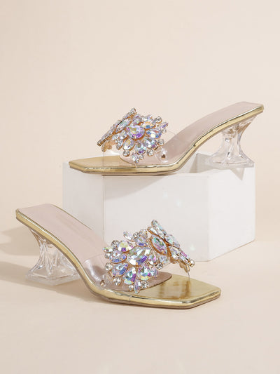 Glamorous Rhinestone Clear Sculptural Heeled Sandals: The Perfect PVC Mule Sandals for Women