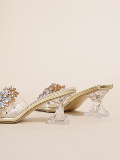 Glamorous Rhinestone Clear Sculptural Heeled Sandals: The Perfect PVC Mule Sandals for Women